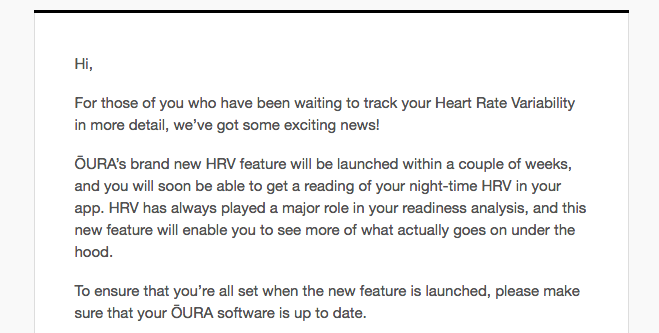Oura Ring Update Email